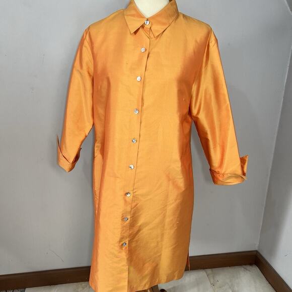 Vintage Silk Orange Womens Long Evening Jacket Large Dressy Lightweight Taffeta - Picture 10 of 15